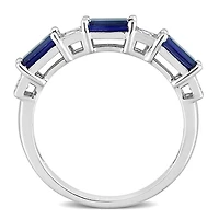 Miabella 1-3/8 Carat T.G.W. Created Blue and White Sapphire Sterling Silver 5-Stone Ring