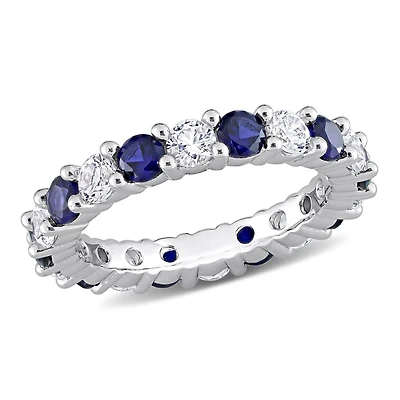 Miabella Bague d'anniversaire de mariage en argent sterling avec saphir bleu et blanc créé de 3-1/2 carats P.P.T