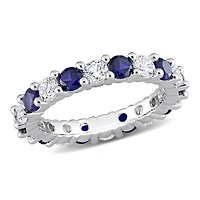 Miabella Bague d'anniversaire de mariage en argent sterling avec saphir bleu et blanc créé de 3-1/2 carats P.P.T