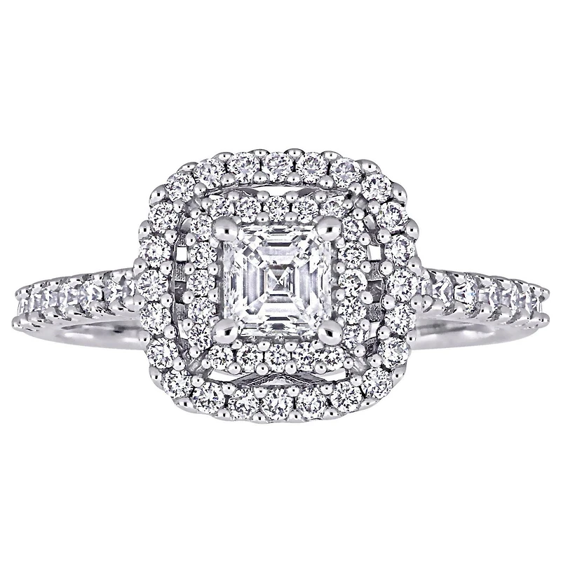 Miabella Bague de fiançailles à centre Halo de Coupe Asscher en or blanc 14K avec diamant de 1 carat P.T.