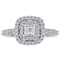 Miabella Bague de fiançailles à centre Halo de Coupe Asscher en or blanc 14K avec diamant de 1 carat P.T.