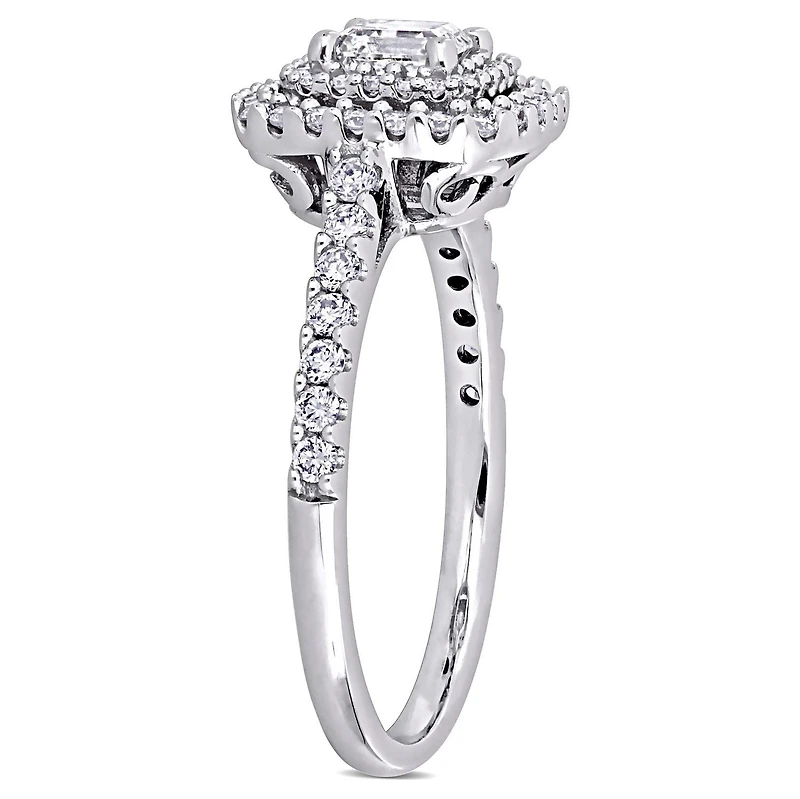 Miabella Bague de fiançailles à centre Halo de Coupe Asscher en or blanc 14K avec diamant de 1 carat P.T.