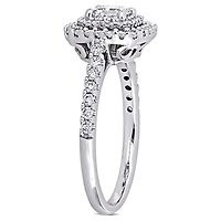 Miabella Bague de fiançailles à centre Halo de Coupe Asscher en or blanc 14K avec diamant de 1 carat P.T.