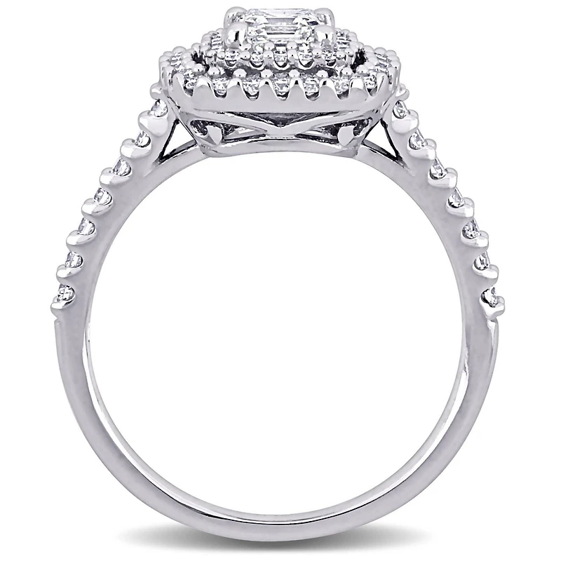 Miabella Bague de fiançailles à centre Halo de Coupe Asscher en or blanc 14K avec diamant de 1 carat P.T.