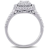 Miabella Bague de fiançailles à centre Halo de Coupe Asscher en or blanc 14K avec diamant de 1 carat P.T.