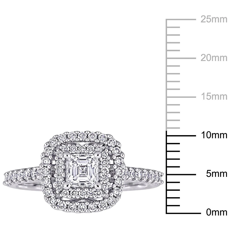 Miabella Bague de fiançailles à centre Halo de Coupe Asscher en or blanc 14K avec diamant de 1 carat P.T.