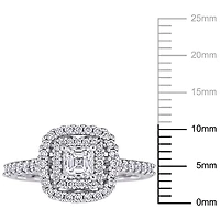 Miabella Bague de fiançailles à centre Halo de Coupe Asscher en or blanc 14K avec diamant de 1 carat P.T.