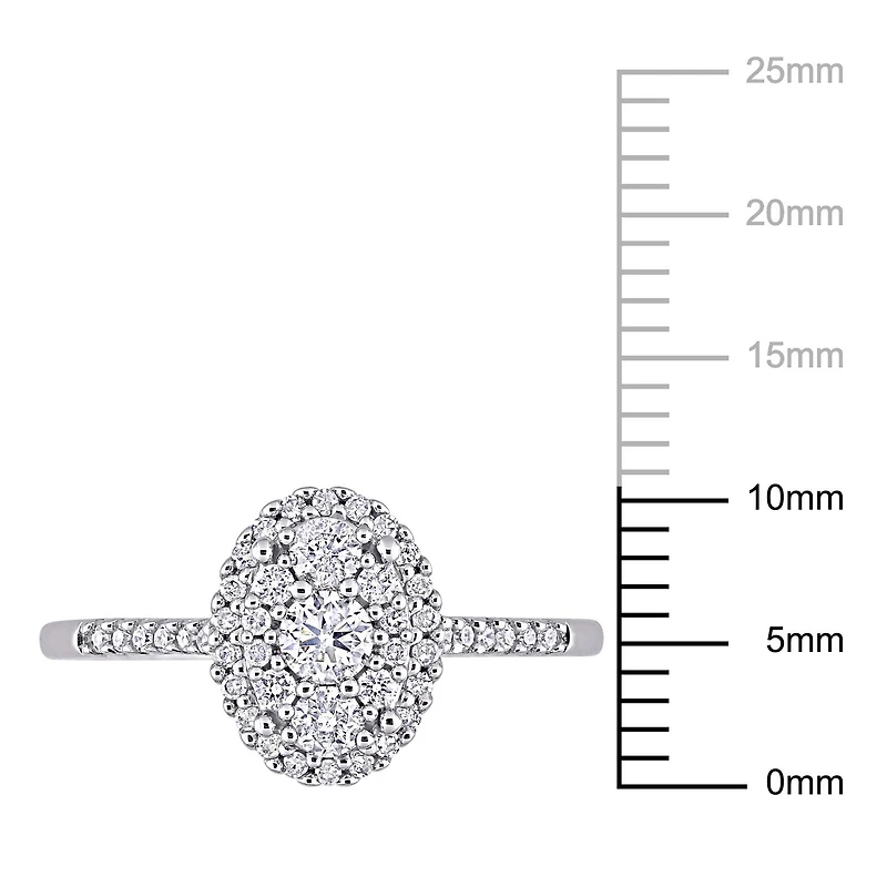 Miabella Bague de fiançailles à grappe ovale en or blanc 10K avec diamants de 1/2 carat P.T.