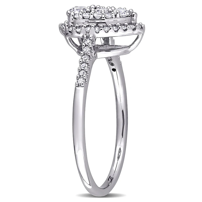 Miabella Bague de fiançailles a grappe de larme halo en or blanc 10K avec diamant 1/2 carat P.T.