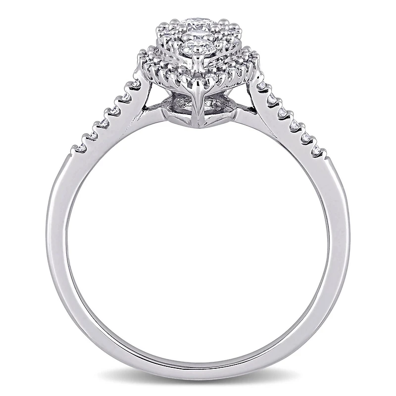 Miabella Bague de fiançailles a grappe de larme halo en or blanc 10K avec diamant 1/2 carat P.T.