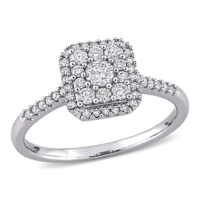 Miabella 1/2 Carat T.W. Diamond 10K White Gold Square Cluster Engagement Ring