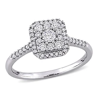 Miabella 1/2 Carat T.W. Diamond 10K White Gold Square Cluster Engagement Ring