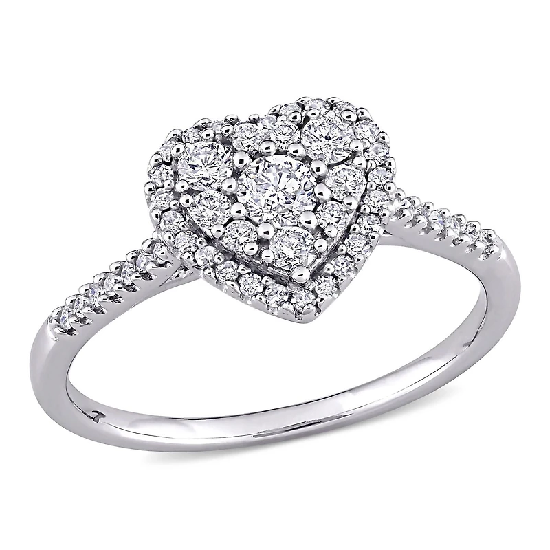 Miabella Bague de fiançailles a grappe de cœurs en or blanc 10K avec diamant 1/2 carat P.T.