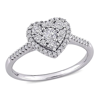 Miabella Bague de fiançailles a grappe de cœurs en or blanc 10K avec diamant 1/2 carat P.T.
