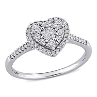 Miabella Bague de fiançailles a grappe de cœurs en or blanc 10K avec diamant 1/2 carat P.T.