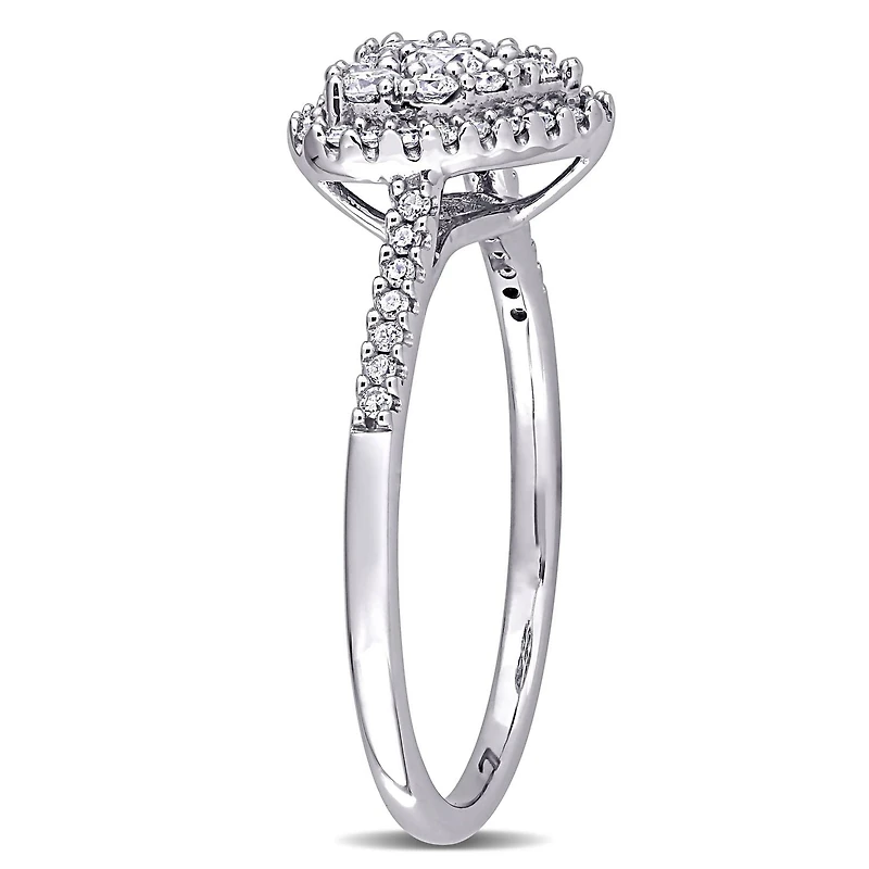 Miabella Bague de fiançailles a grappe de cœurs en or blanc 10K avec diamant 1/2 carat P.T.