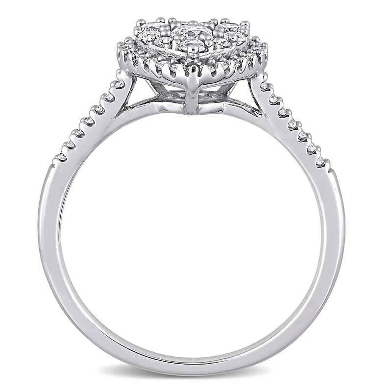 Miabella Bague de fiançailles a grappe de cœurs en or blanc 10K avec diamant 1/2 carat P.T.