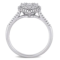 Miabella Bague de fiançailles a grappe de cœurs en or blanc 10K avec diamant 1/2 carat P.T.