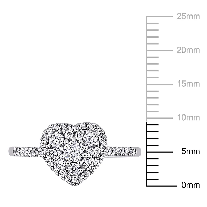 Miabella Bague de fiançailles a grappe de cœurs en or blanc 10K avec diamant 1/2 carat P.T.
