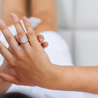 Miabella Ensemble de Bague mariage double halo en or blanc 14K avec diamant de 1 1/2 carat P.T.