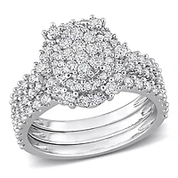 Miabella Bague de mariage 3 pièces a double halo en or blanc 10K avec diamants de 1-1/2 carat P.T.