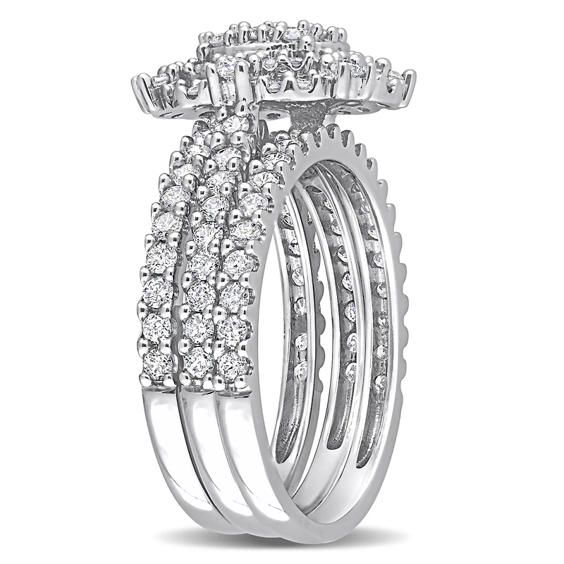 Miabella Bague de mariage 3 pièces a double halo en or blanc 10K avec diamants de 1-1/2 carat P.T.