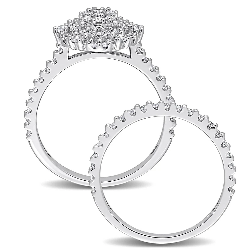 Miabella Bague de mariage 3 pièces a double halo en or blanc 10K avec diamants de 1-1/2 carat P.T.