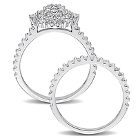 Miabella Bague de mariage 3 pièces a double halo en or blanc 10K avec diamants de 1-1/2 carat P.T.