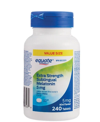 Mélatonine Sublinguale extra-puissante 5 mg Saveur de menthe, 240 Comprimés