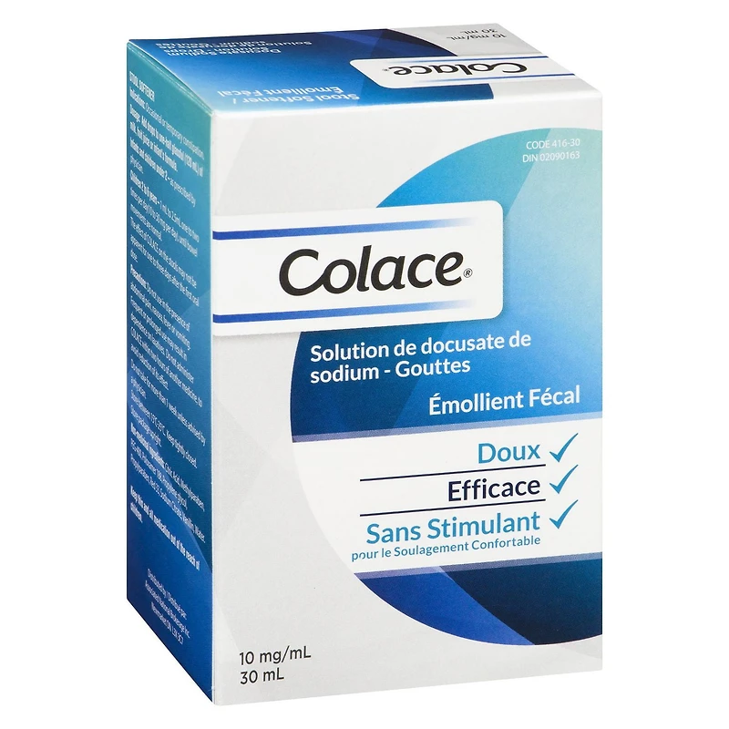 Émollient fécal Colace en forme de solution de docusate de sodium en gouttes