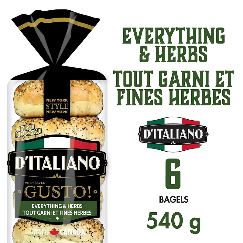 D’Italiano with Gusto!™ Everything & Herb Bagels, 540 g