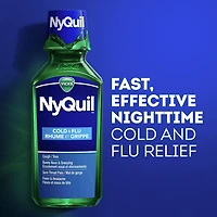 Vicks NyQuil Cold and Flu Symptom Relief Liquid Medicine Multi-Symptom Nighttime Relief for Headache, Fever, Sore Throat Pain, Minor Aches and Pains, Runny Nose and Cough 354ml