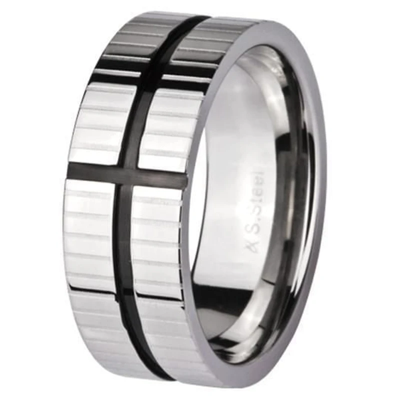 Bague croix noire bicolore moderne pour homme Stingray