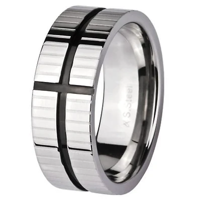 Bague croix noire bicolore moderne pour homme Stingray