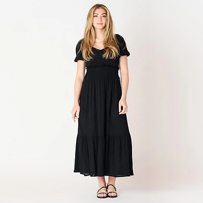 DV S/S smocked waist tiered Maxi dress