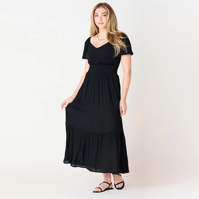 DV S/S smocked waist tiered Maxi dress
