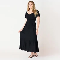 DV S/S smocked waist tiered Maxi dress