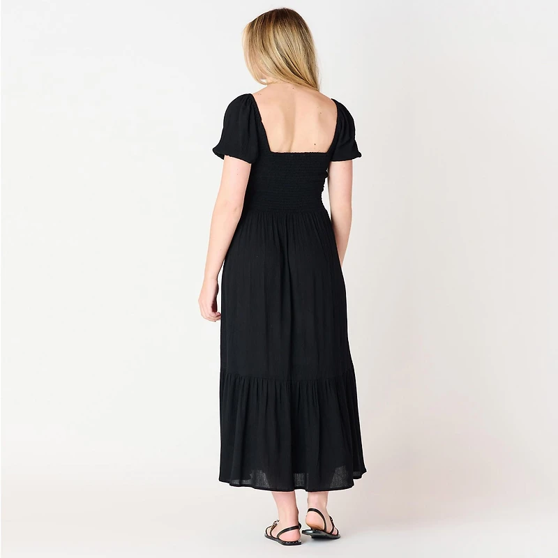 DV robe Maxi à manches courtes, taille smockée et à volants