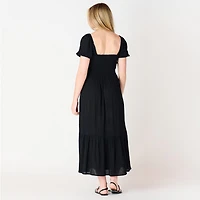 DV robe Maxi à manches courtes, taille smockée et à volants