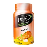 Dex4 Comprimés de Glucose – Saveur Orange – 50 Comprimés par Bouteille – Action Rapide, Pré-dosés – Sans Gras, Sans Gluten, Sans Sodium