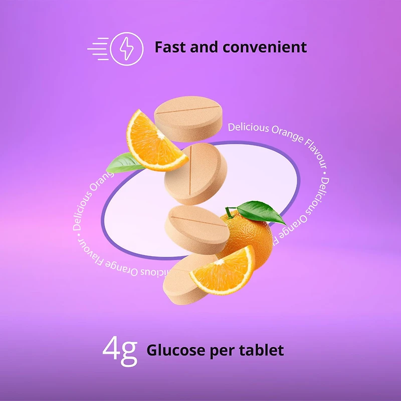 Dex4 Comprimés de Glucose – Saveur Orange – 50 Comprimés par Bouteille – Action Rapide, Pré-dosés – Sans Gras, Sans Gluten, Sans Sodium