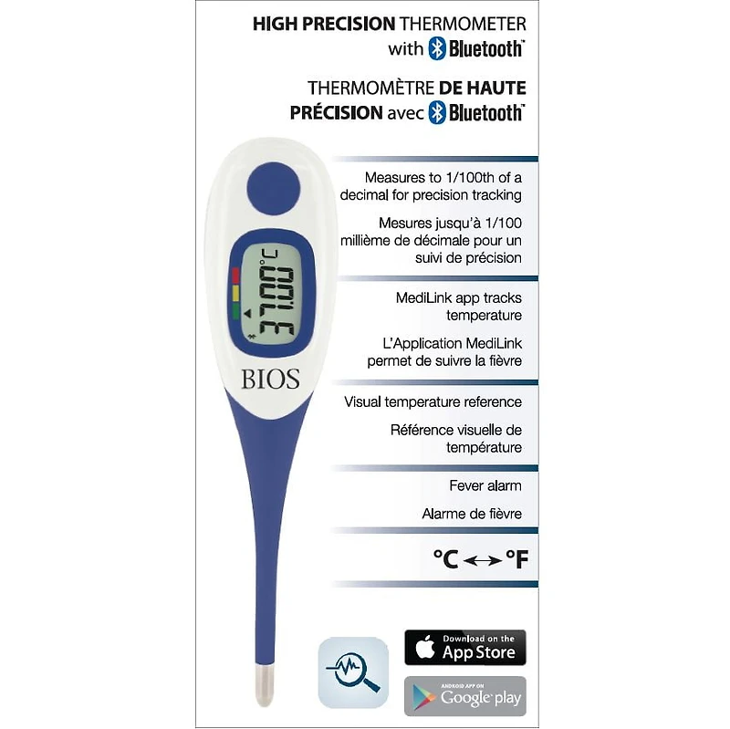 BIOS Diagnostics High Precision Digital Thermometer with Bluetooth