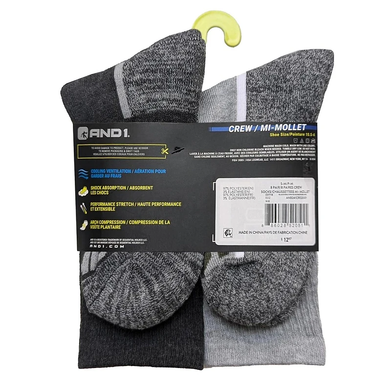 Lot de 8 paires de chaussette mi-mollet AND1 pour garçons Tailles P-M