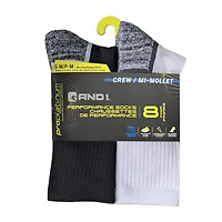 AND1 Boys' Crew Socks 8-Pack, Size S-M