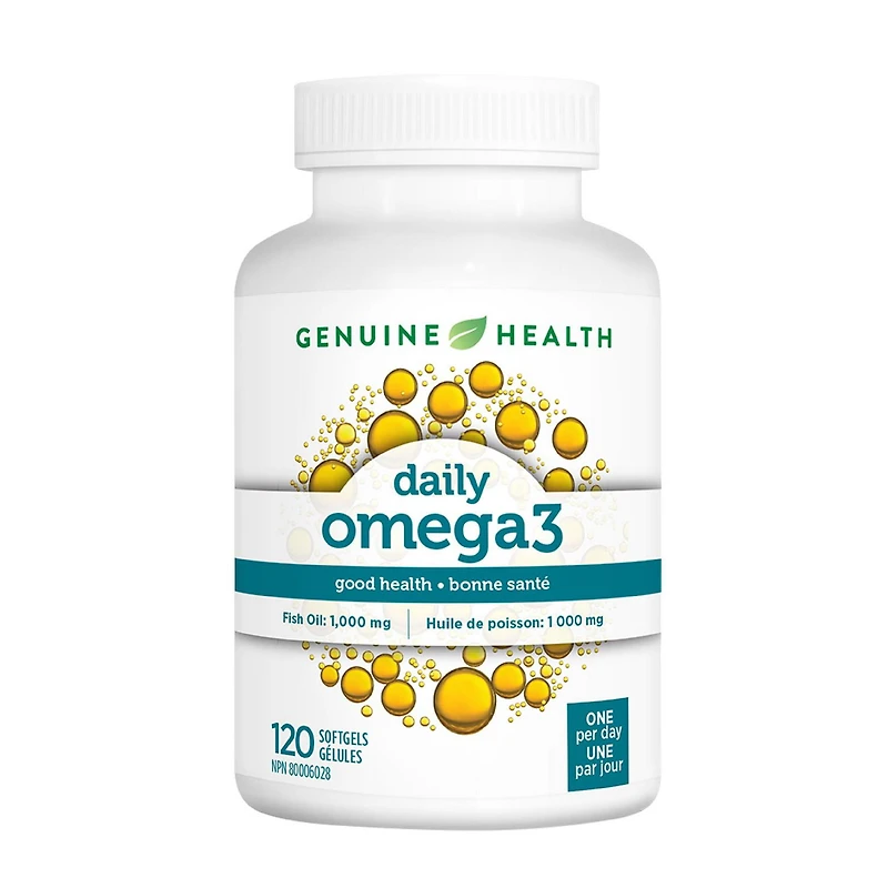 Genuine Health omega3 daily, 120 softgels, 1000mg fish oil, 160mg EPA & 100mg DHA