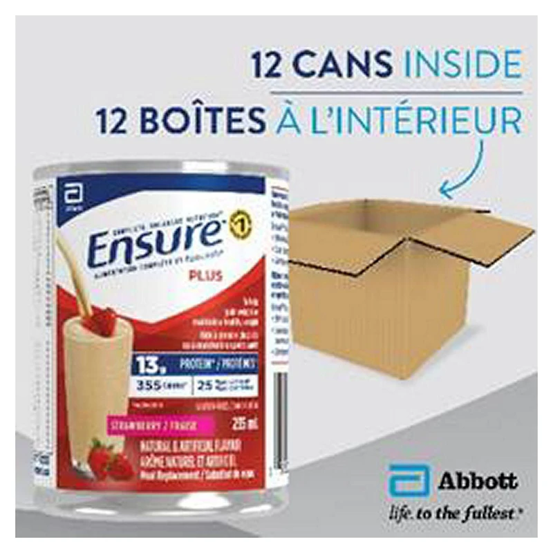 Ensure Plus, Meal Replacement, Complete Balanced Nutrition, Strawberry, 12 x 235 mL Can