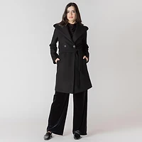 Devoted hooded long sleeve A-line jacket with a belt