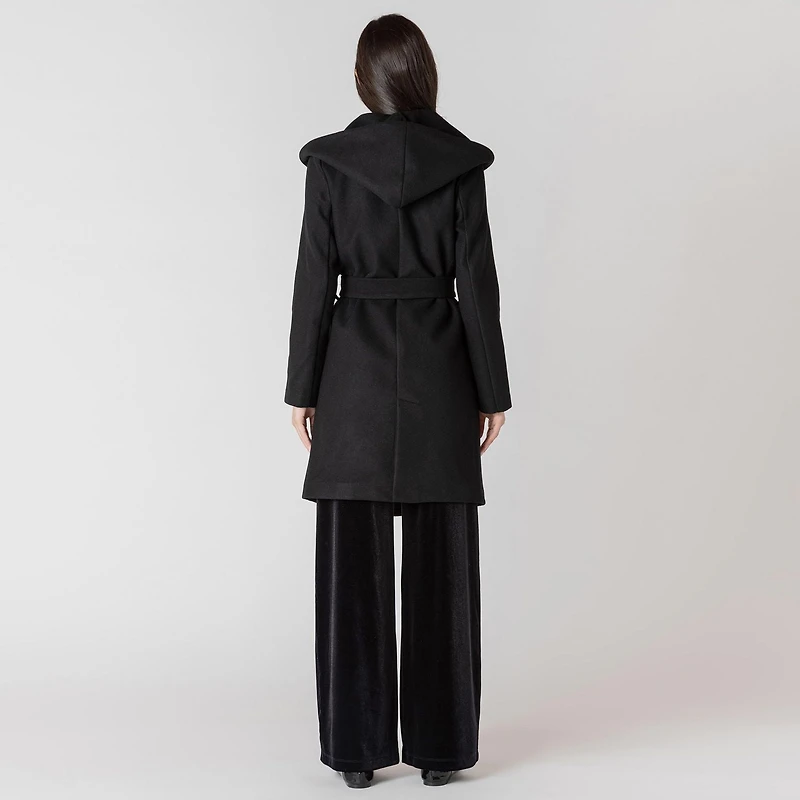Devoted hooded long sleeve A-line jacket with a belt