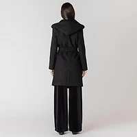 Devoted hooded long sleeve A-line jacket with a belt
