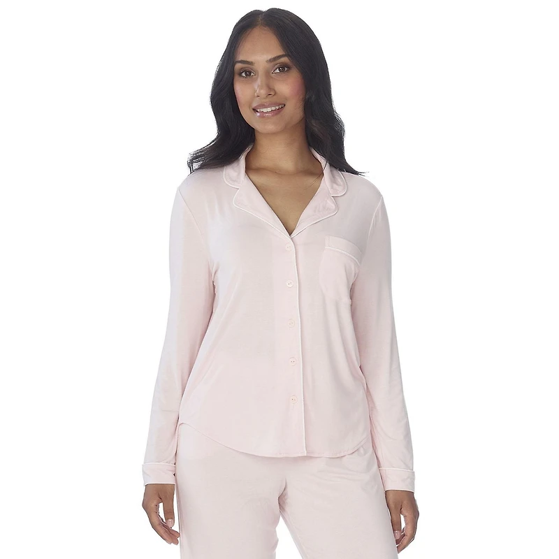 Secret Long Sleeve Button Top with Piping - Online exclusive